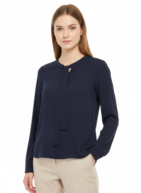 Elegantna Mornarsko Plava Bluza s Vezom